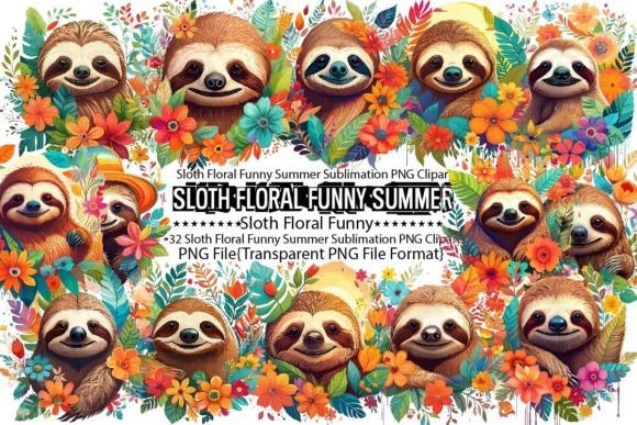Download Sloth Floral Funny Summer Sublimation - Funny Collection