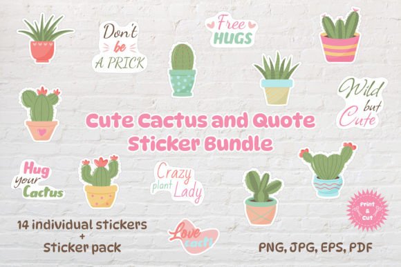 Download Cute Cactus and Quote Sticker Bundle - Quote sticker bundle Collection