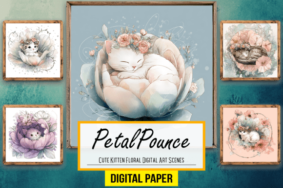 Download Cute Kitten Floral Digital Artwork Scene - Digital artwork Collection