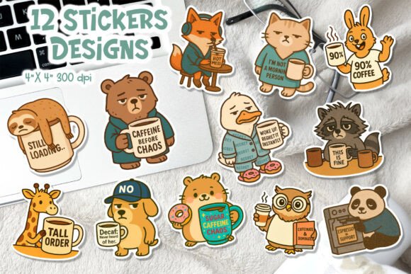 Download Funny Coffee Animal Stickers PNG - Funny Collection