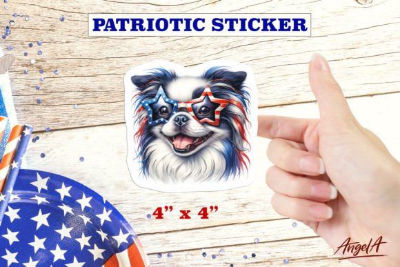 Download Patriotic USA Dog Sticker Japanese Chin - Dog sticker Collection