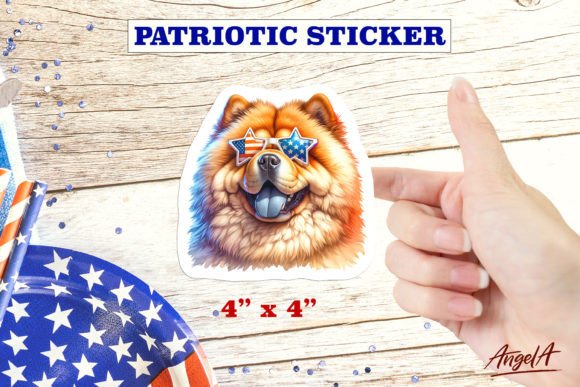 Download Patriotic USA Dog Sticker Chow Chow - Dog sticker Collection